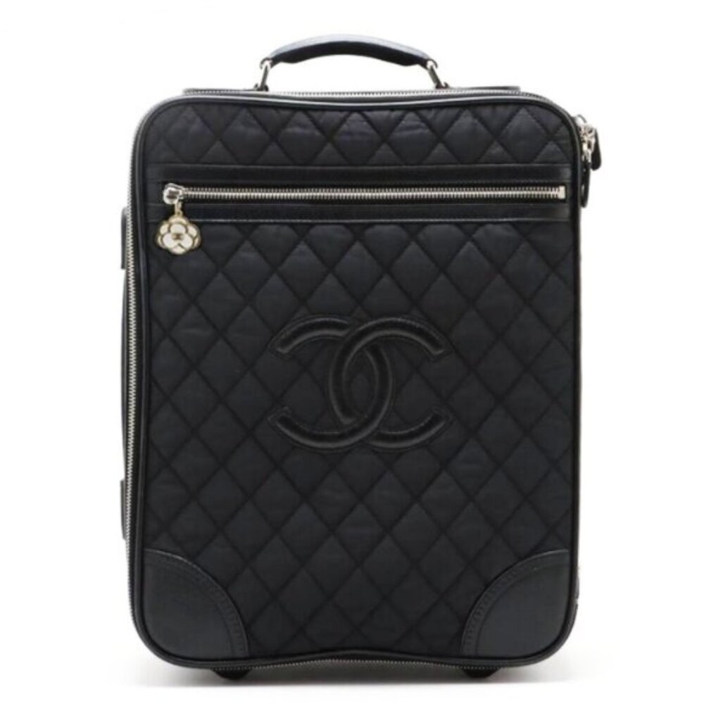 Authentic CHANEL CC Quilted Nylon Luggage Carry-on Trolley Wheels Travel Bag